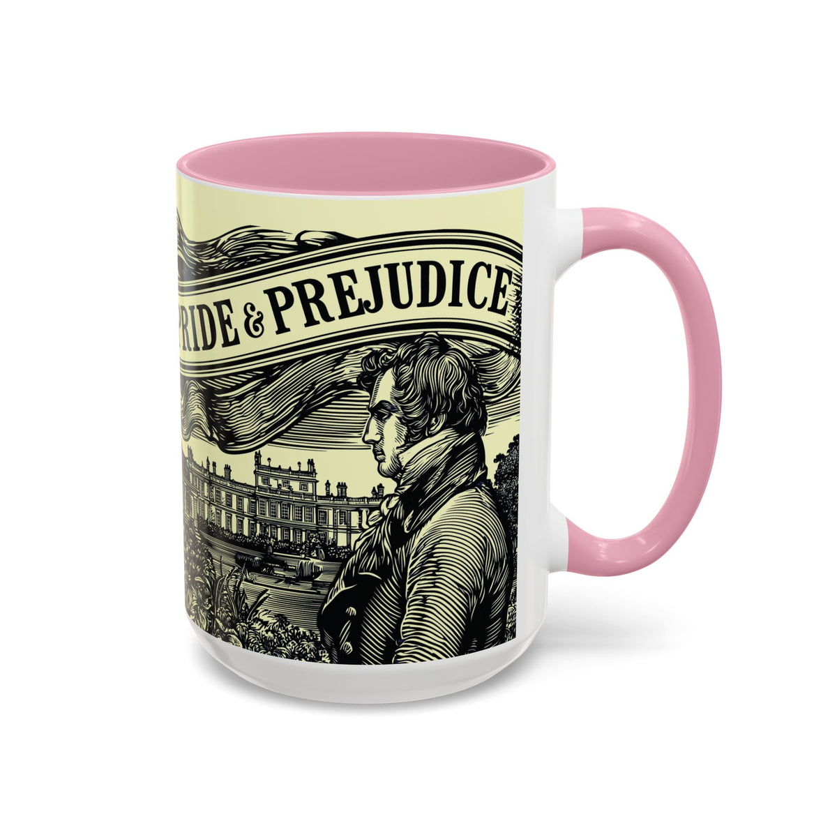Pride & Prejudice Vintage Illustration Ceramic Mug — Mr. Darcy at Pemberley with Quote (11oz/15oz)