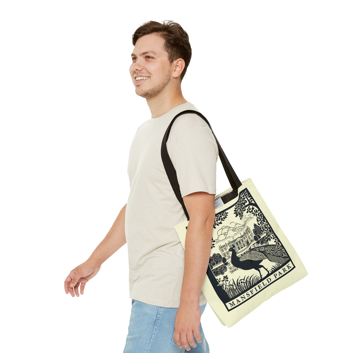 Mansfield Park Illustrated Tote — Vintage Estate Peacock Tote Bag