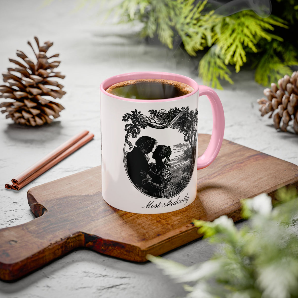 Romantic Vintage Silhouette Mug — "Most Ardently" Tea Coffee Cup (11oz/15oz)