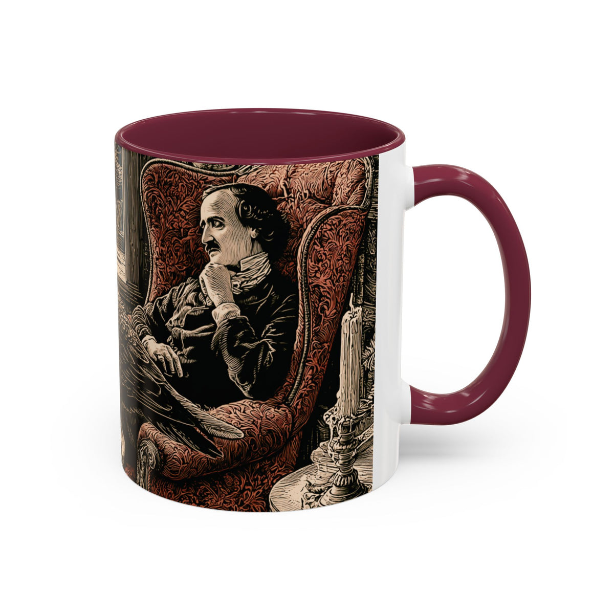 Edgar Allan Poe Raven Portrait Mug | Ceramic Coffee Cup