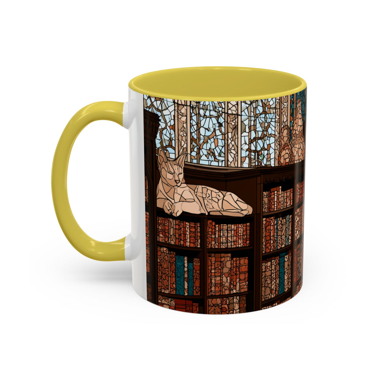 Cozy Library/Bookstore - Stained Glass Illustration Mug | Color Accent Ceramic Mug