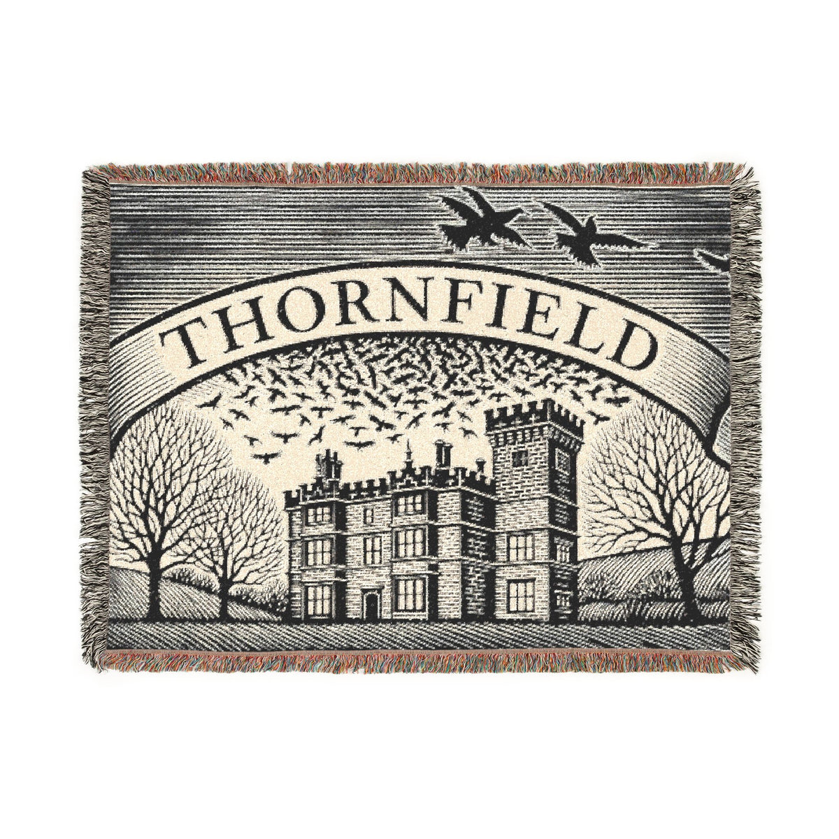 Thornfield Estate Woven Throw Blanket — Vintage Manor Tapestry Design