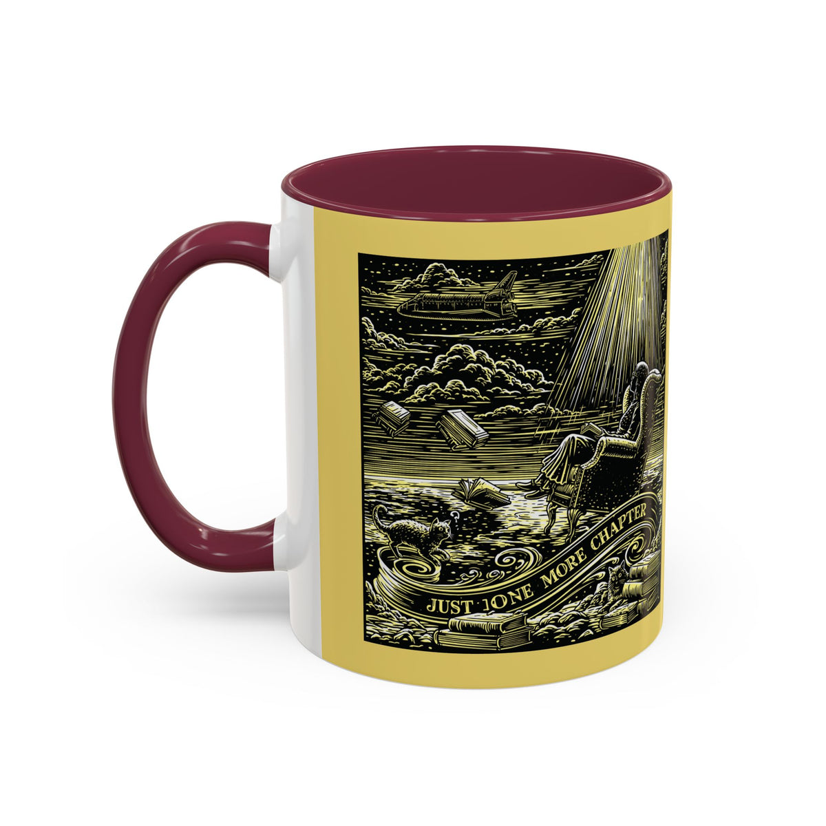 "Just One More Chapter" Under UFO Illustration Mug | Color Accent Coffee Cup