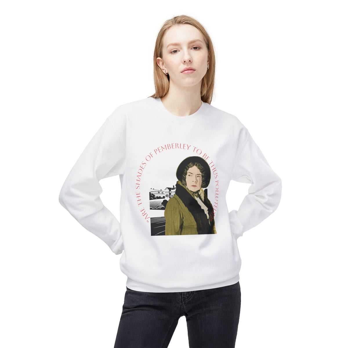 Jane Austen 'Shades of Pemberley' Crewneck Sweatshirt — Elizabeth Bennet Fictionalized Quote