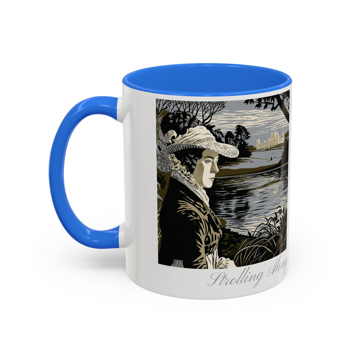 'Strolling Pemberley' Ceramic Coffee Cup — Vintage Regency Silhouette Mug