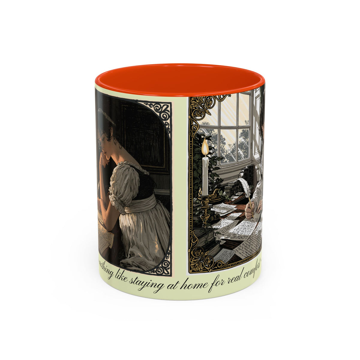 Regency Tea Quote Mug — 'Young Jane Austen Writing at Her Desk' Ceramic Coffee & Tea Cup (11oz/15oz)