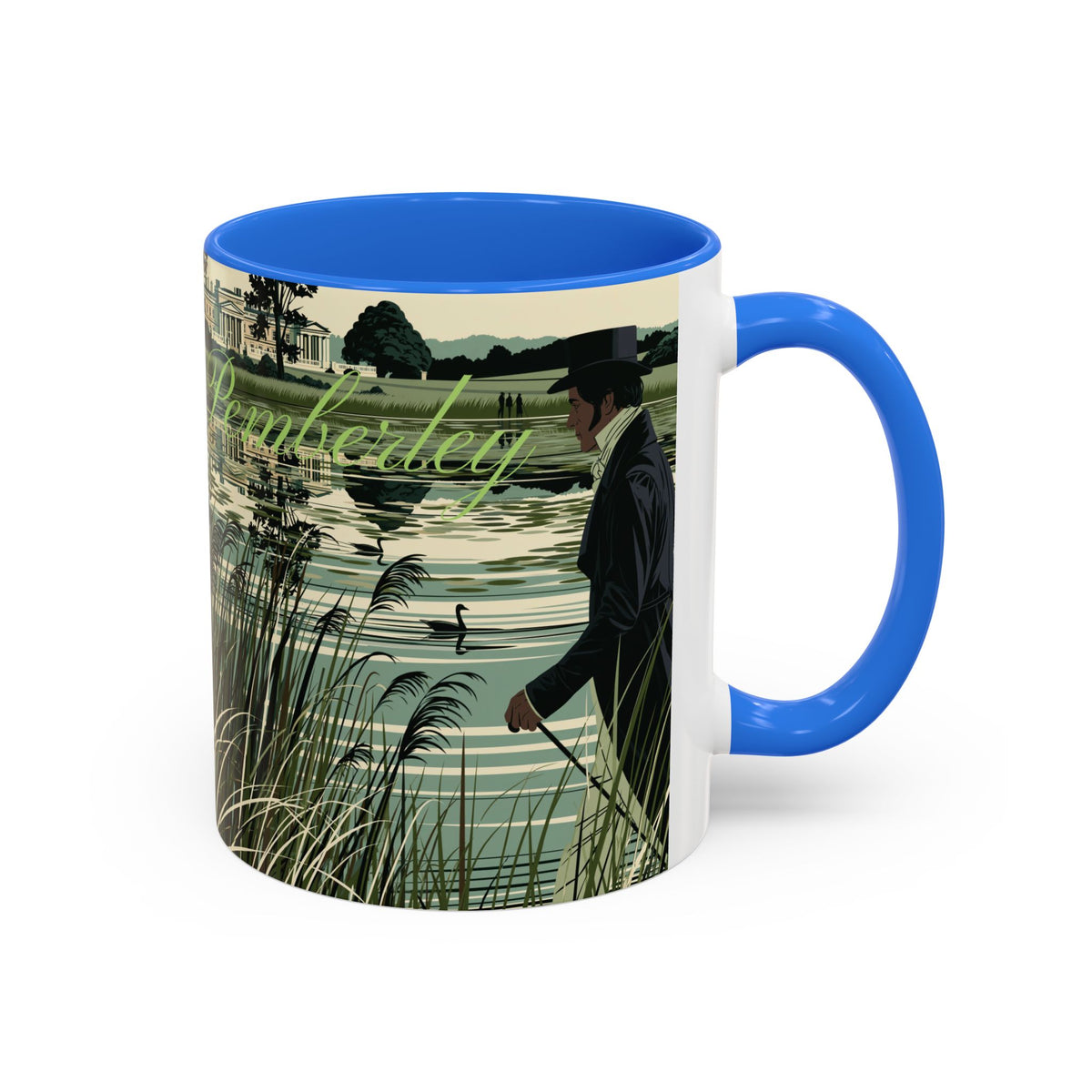 Strolling Lakeside with Mr. Darcy  —  Scenic Lakeside Vintage Gentleman Mug (11oz & 15oz)