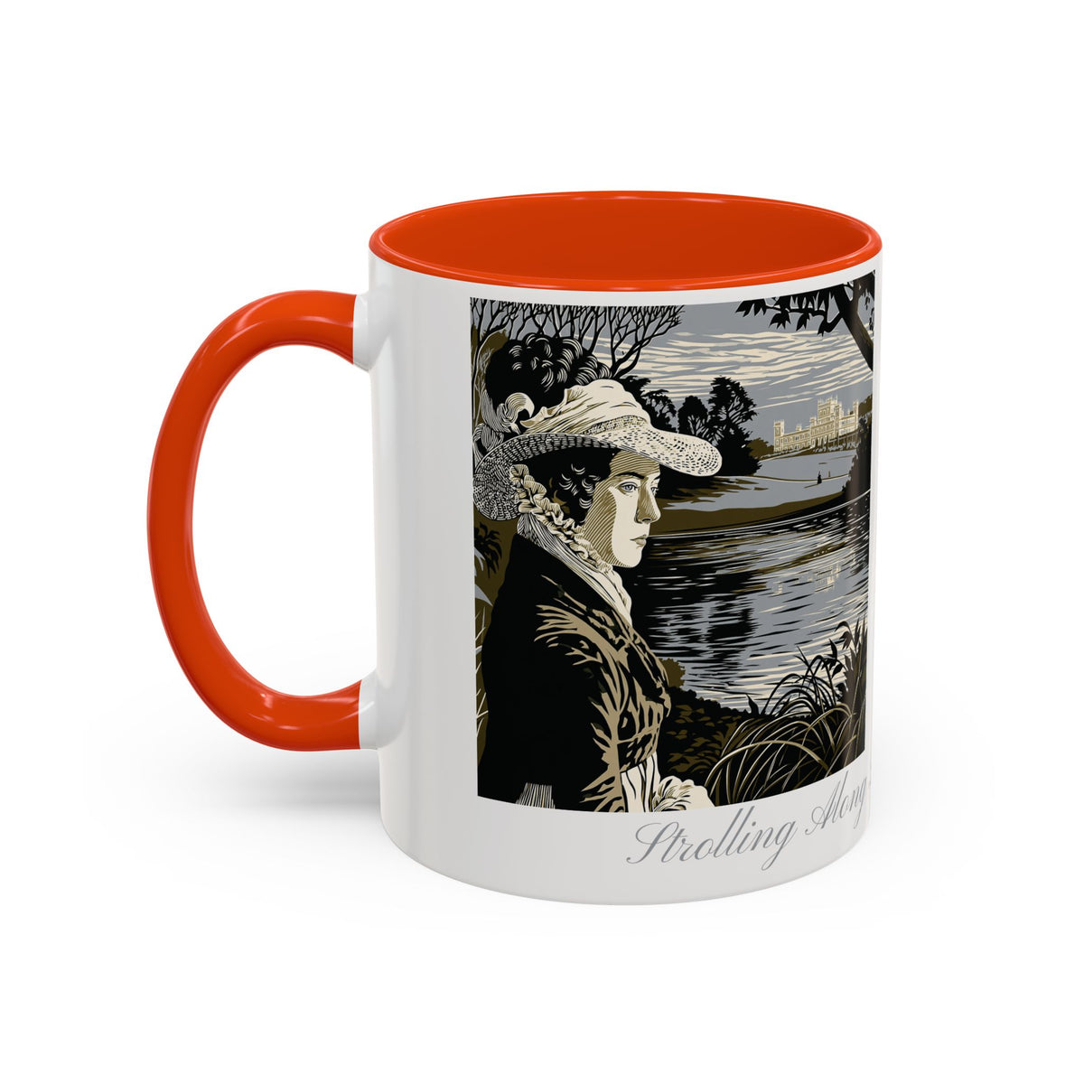 'Strolling Pemberley' Ceramic Coffee Cup — Vintage Regency Silhouette Mug