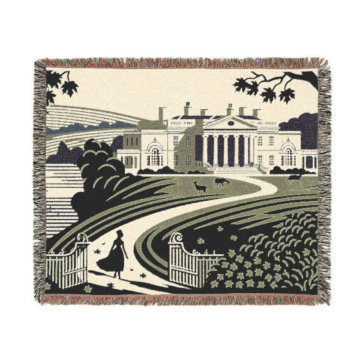 Elizabeth Bennet Walking to Pemberley Woven Blanket | Pride & Prejudice Manor Landscape