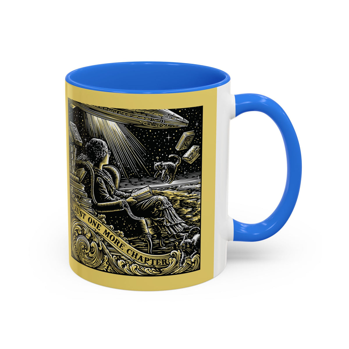 "Just One More Chapter" Under UFO Illustration Mug | Color Accent Coffee Cup