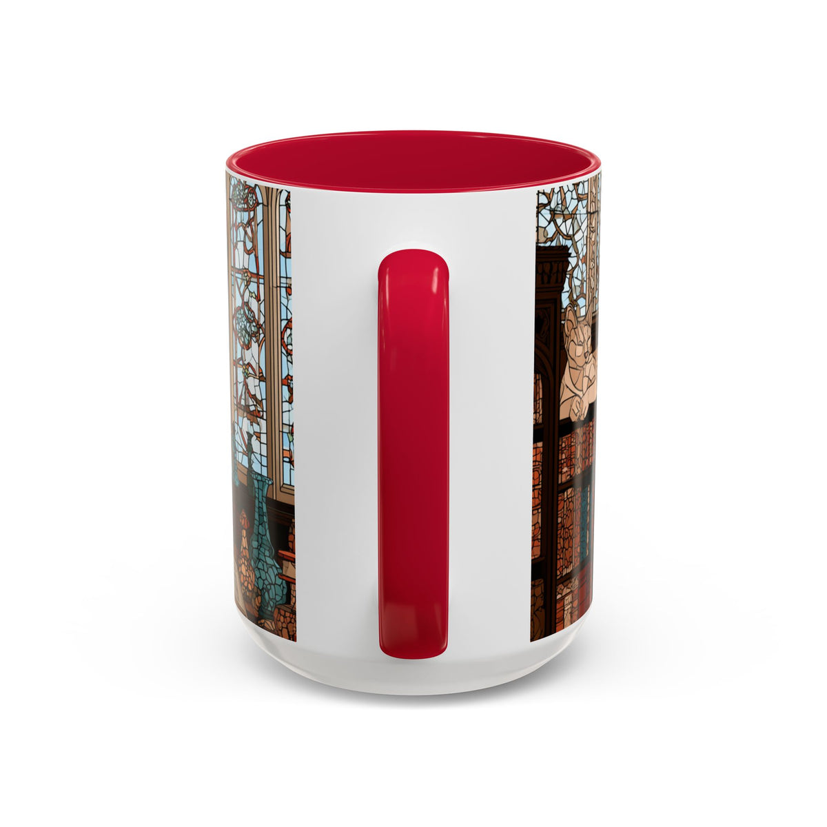 Cozy Library/Bookstore - Stained Glass Illustration Mug | Color Accent Ceramic Mug