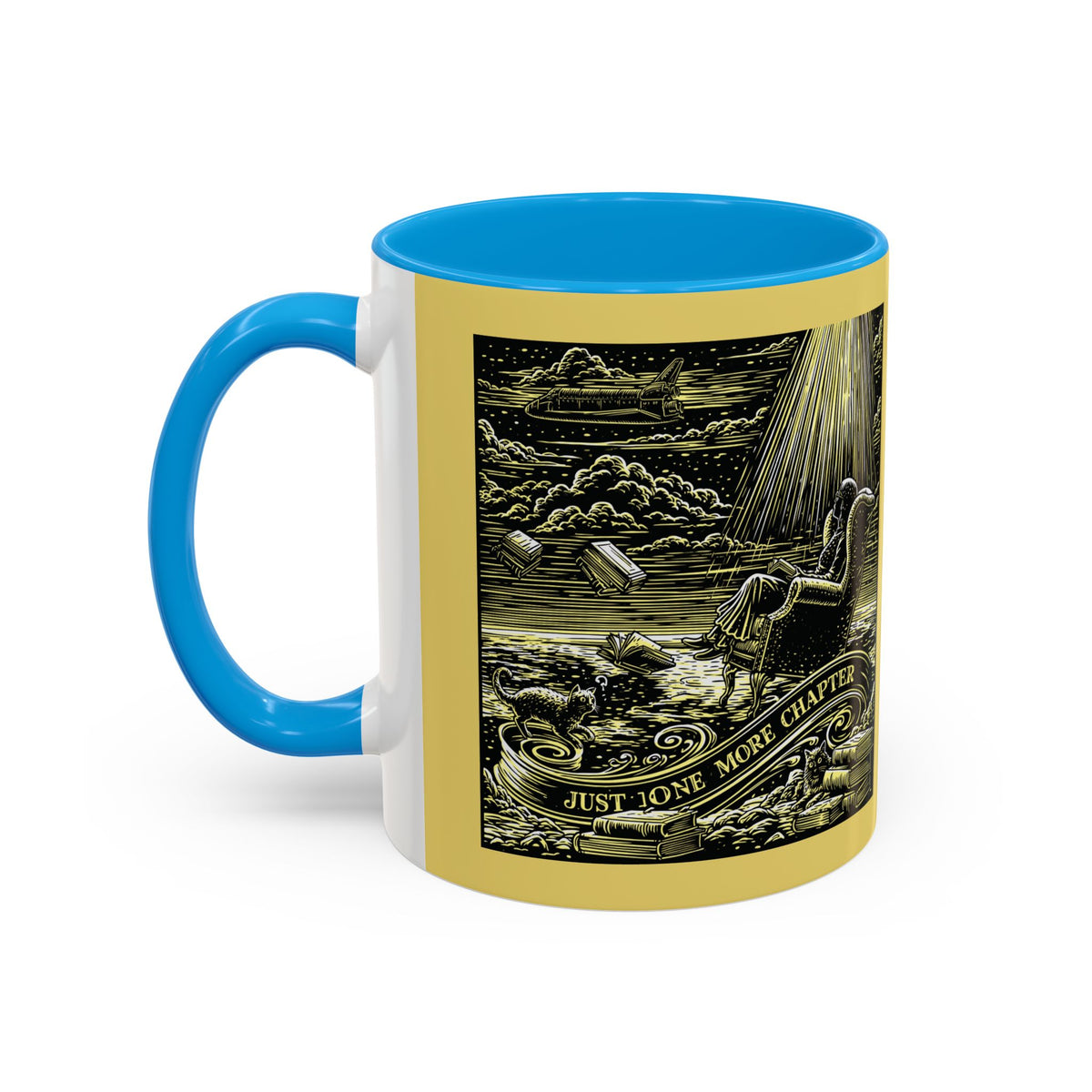 "Just One More Chapter" Under UFO Illustration Mug | Color Accent Coffee Cup