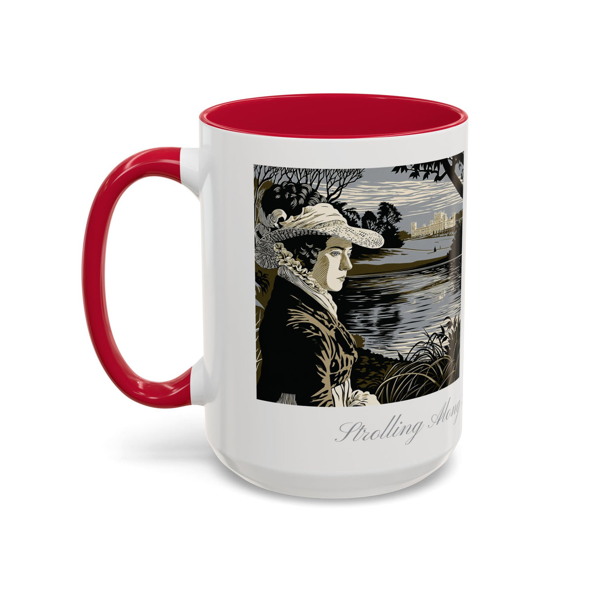 'Strolling Pemberley' Ceramic Coffee Cup — Vintage Regency Silhouette Mug