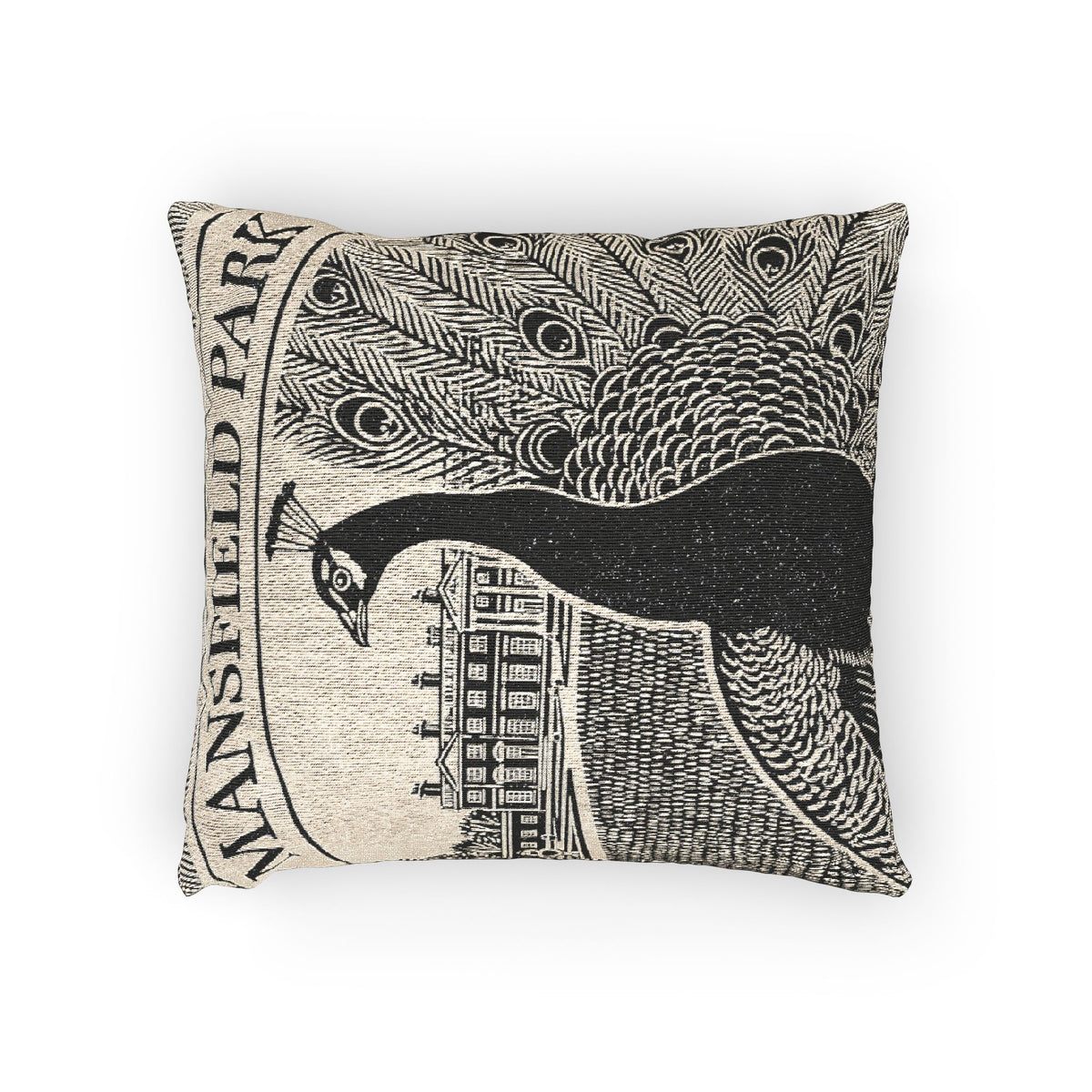 Mansfield Park - Peacock Illustration Woven Pillow | Manor House Tapestry