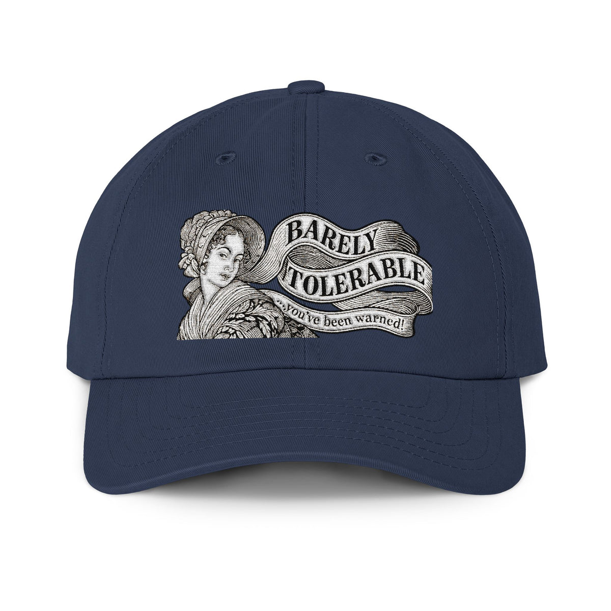 'Barely Tolerable' Declaration Walking Cap — Vintage Portrait Embroidered Cap