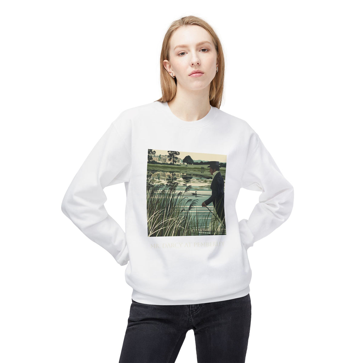 Mr. Darcy Crewneck Sweatshirt — "Mr. Darcy at Pemberley" Classic Jane Austen Sweatshirt