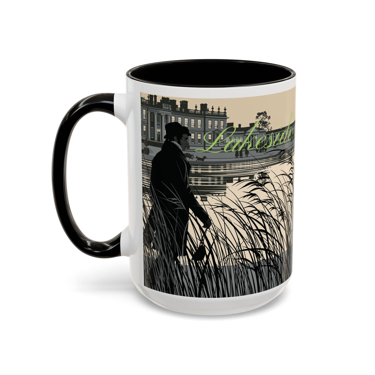Strolling Lakeside with Mr. Darcy  —  Scenic Lakeside Vintage Gentleman Mug (11oz & 15oz)