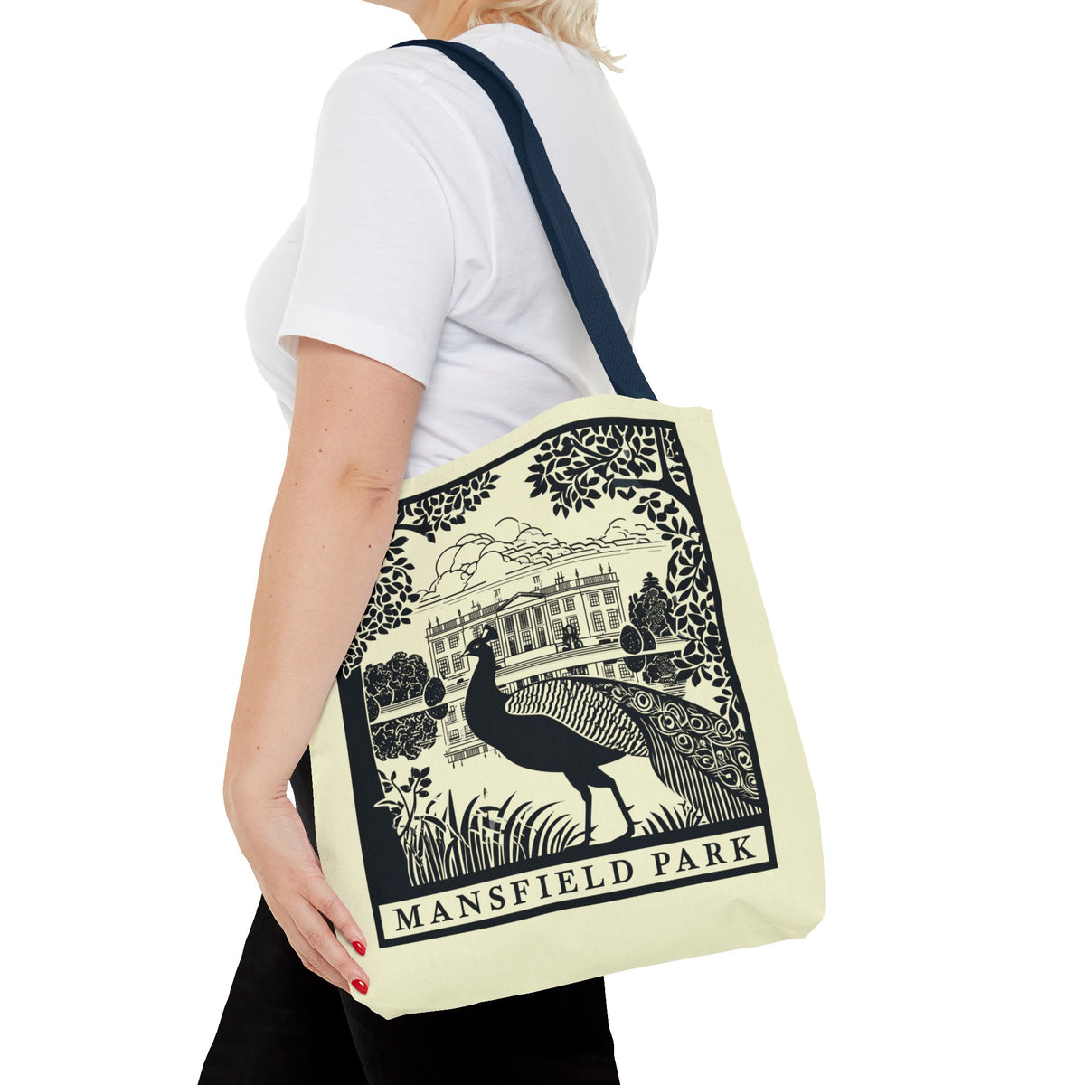 Mansfield Park Illustrated Tote — Vintage Estate Peacock Tote Bag