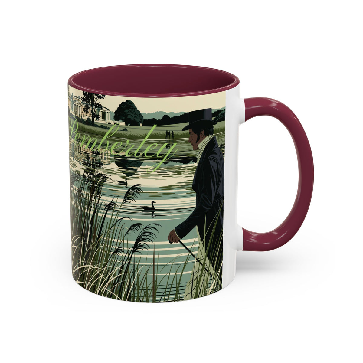 Strolling Lakeside with Mr. Darcy  —  Scenic Lakeside Vintage Gentleman Mug (11oz & 15oz)