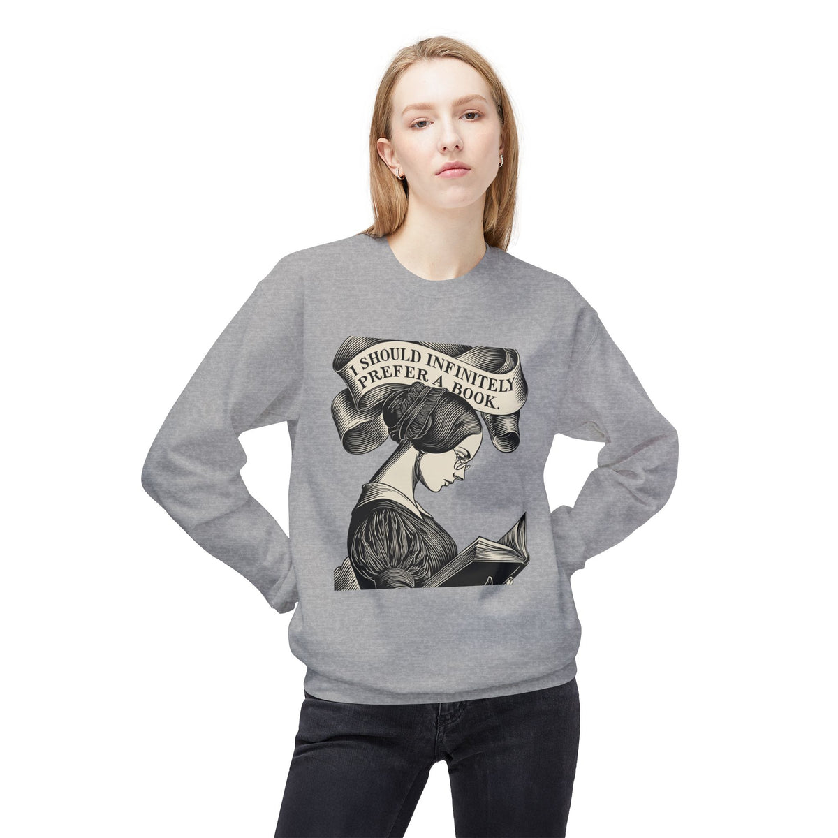 Book Lover Sweatshirt — "I Should Infinitely Prefer a Book" Vintage Reading Crewneck