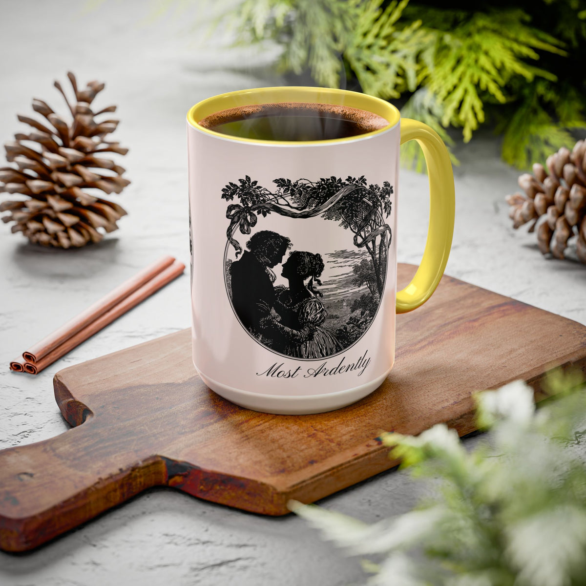 Romantic Vintage Silhouette Mug — "Most Ardently" Tea Coffee Cup (11oz/15oz)