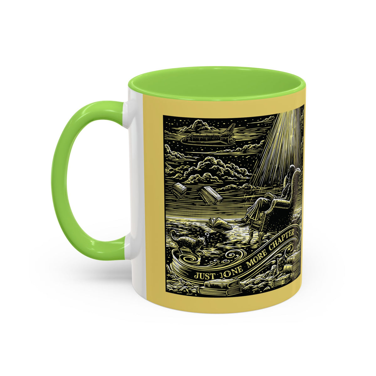 "Just One More Chapter" Under UFO Illustration Mug | Color Accent Coffee Cup