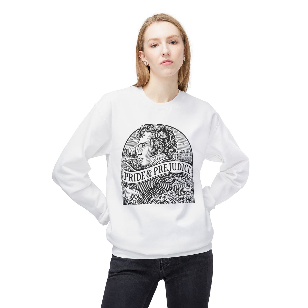 Pride & Prejudice Literary Crewneck Sweatshirt — "Swiped Right" Back
