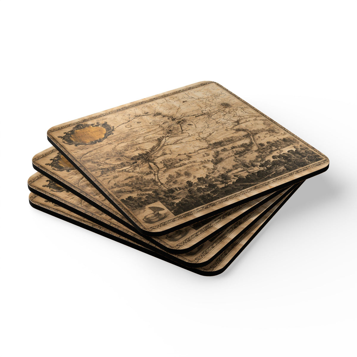 Jane Austen's Grand Tour of Bath - Vintage Map — Antique Atlas Drink Coasters (4-Pack)