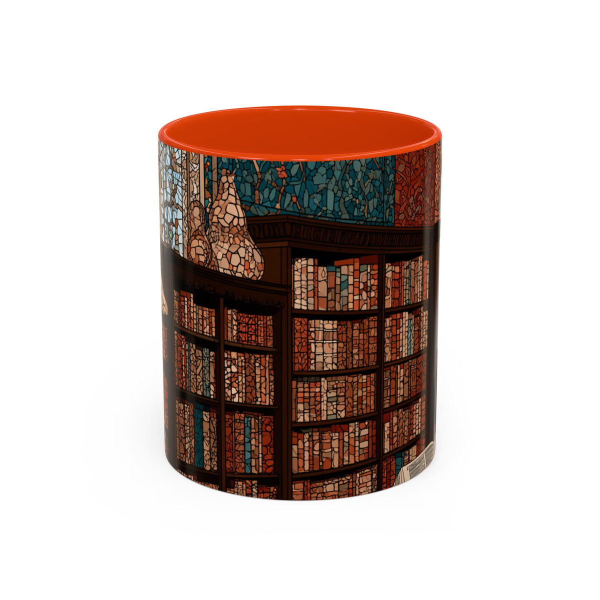Cozy Library/Bookstore - Stained Glass Illustration Mug | Color Accent Ceramic Mug
