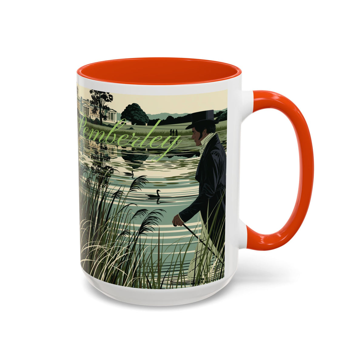 Strolling Lakeside with Mr. Darcy  —  Scenic Lakeside Vintage Gentleman Mug (11oz & 15oz)