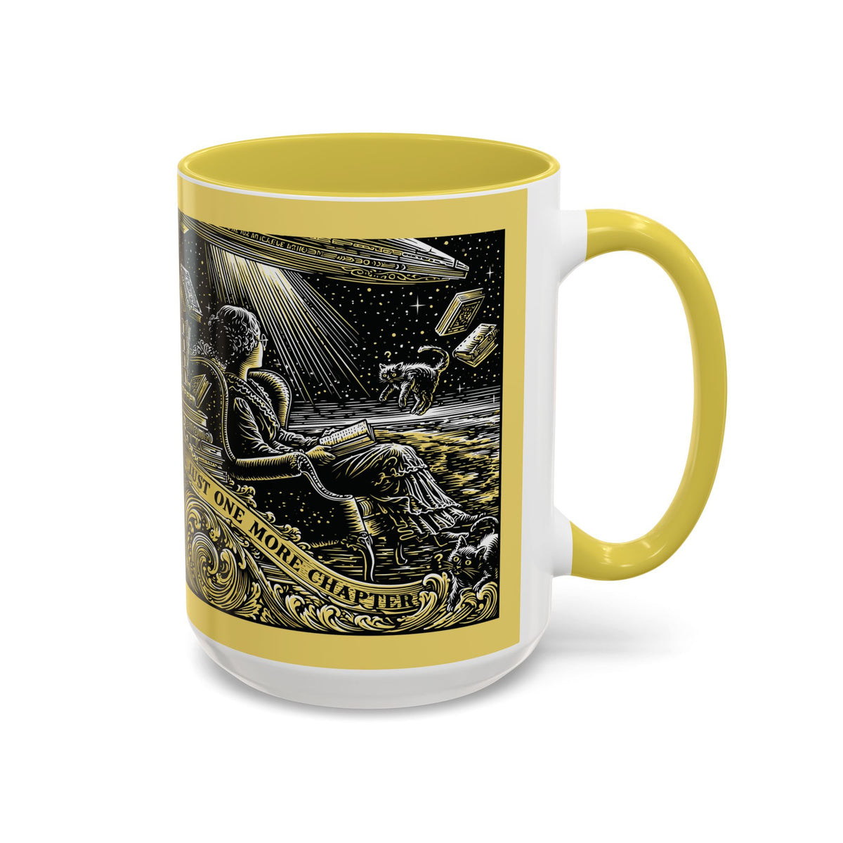"Just One More Chapter" Under UFO Illustration Mug | Color Accent Coffee Cup