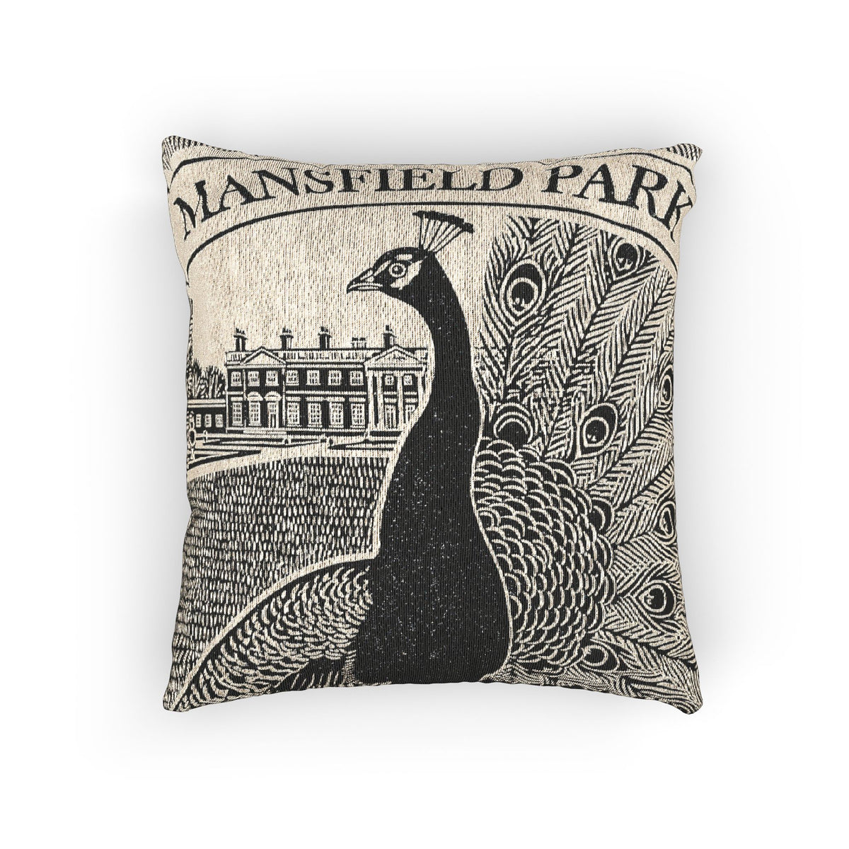 Mansfield Park - Peacock Illustration Woven Pillow | Manor House Tapestry