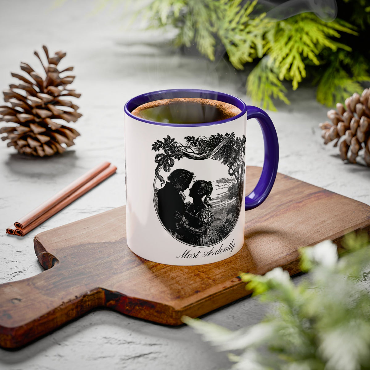 Romantic Vintage Silhouette Mug — "Most Ardently" Tea Coffee Cup (11oz/15oz)