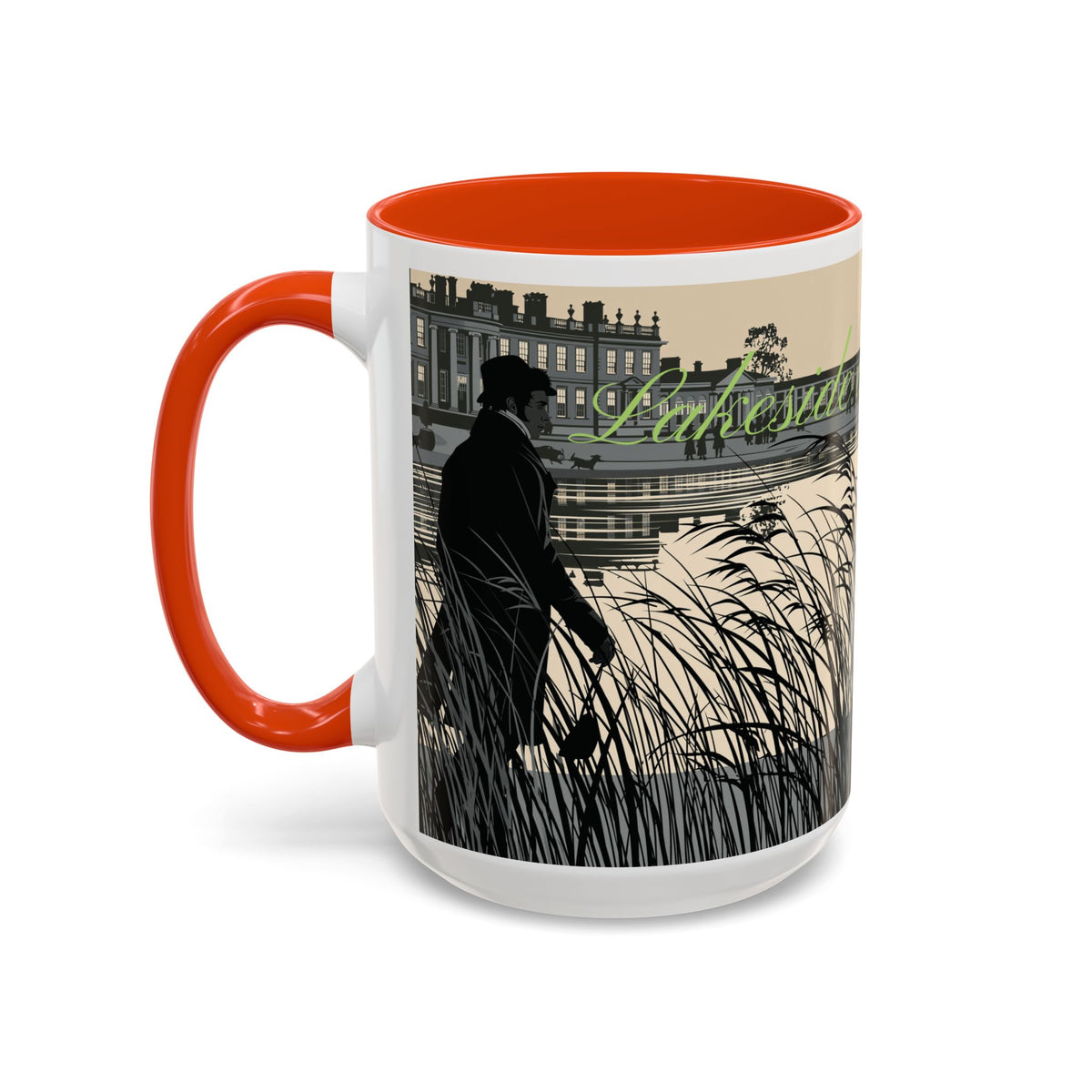 Strolling Lakeside with Mr. Darcy  —  Scenic Lakeside Vintage Gentleman Mug (11oz & 15oz)