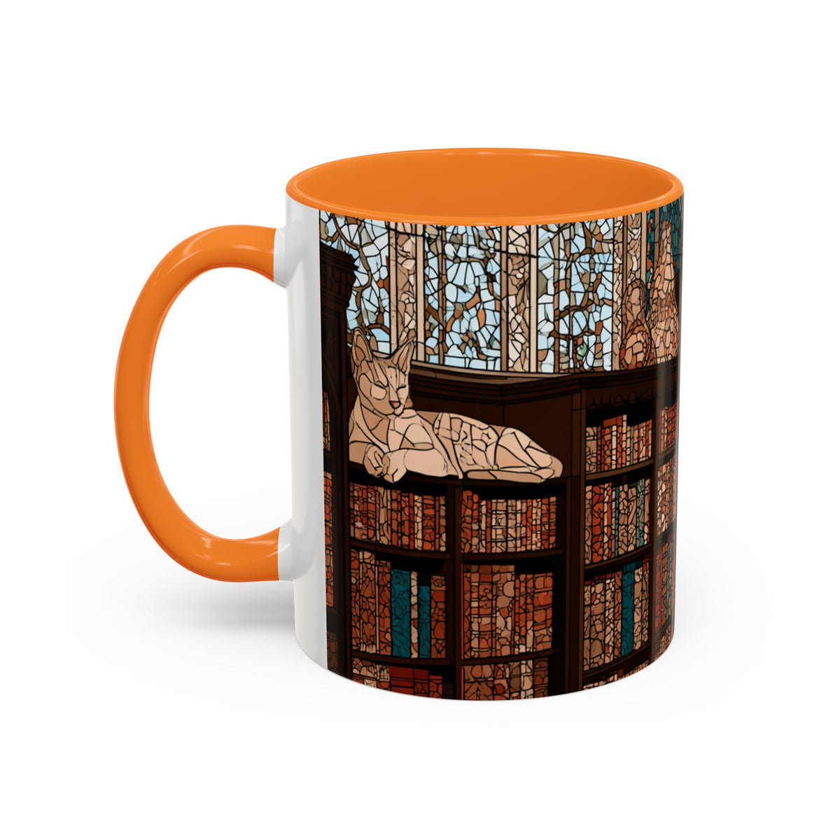 Cozy Library/Bookstore - Stained Glass Illustration Mug | Color Accent Ceramic Mug