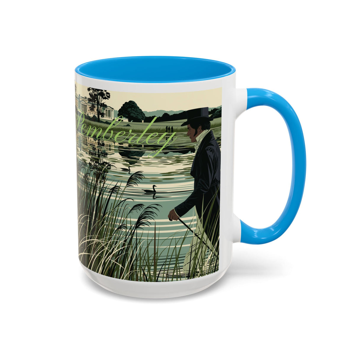 Strolling Lakeside with Mr. Darcy  —  Scenic Lakeside Vintage Gentleman Mug (11oz & 15oz)