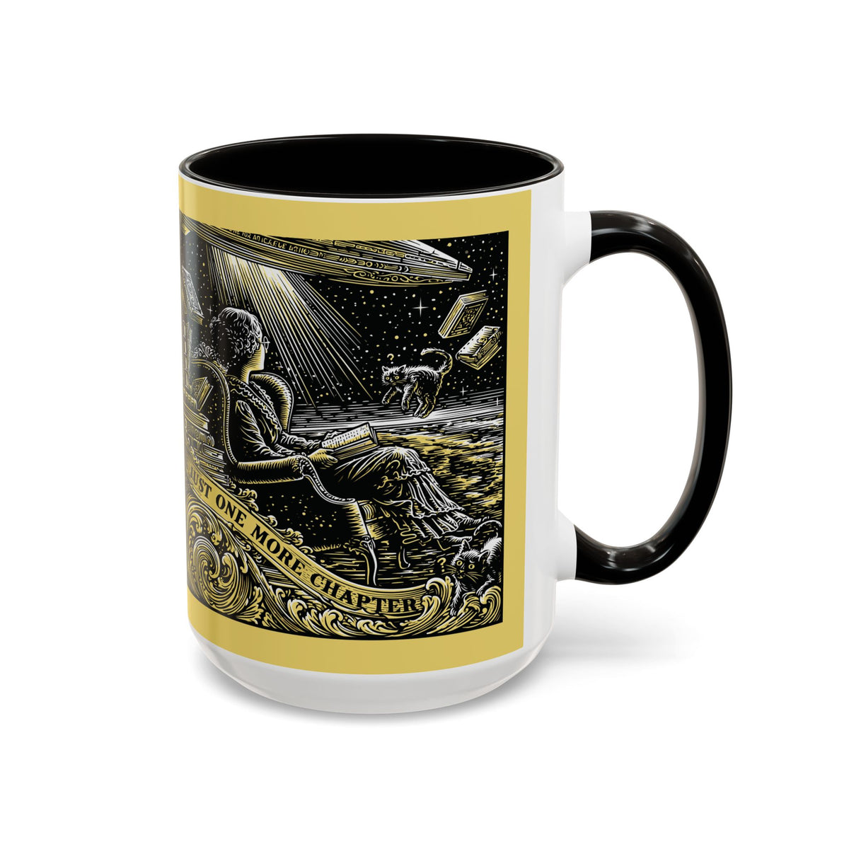 "Just One More Chapter" Under UFO Illustration Mug | Color Accent Coffee Cup