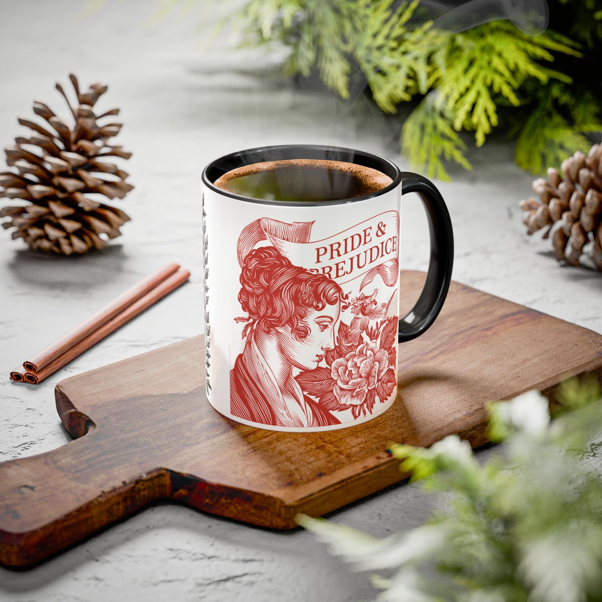 "...follies and nonsense" Elizabeth Bennet Quote  —  Pride & Prejudice Floral Mug (11oz/15oz)