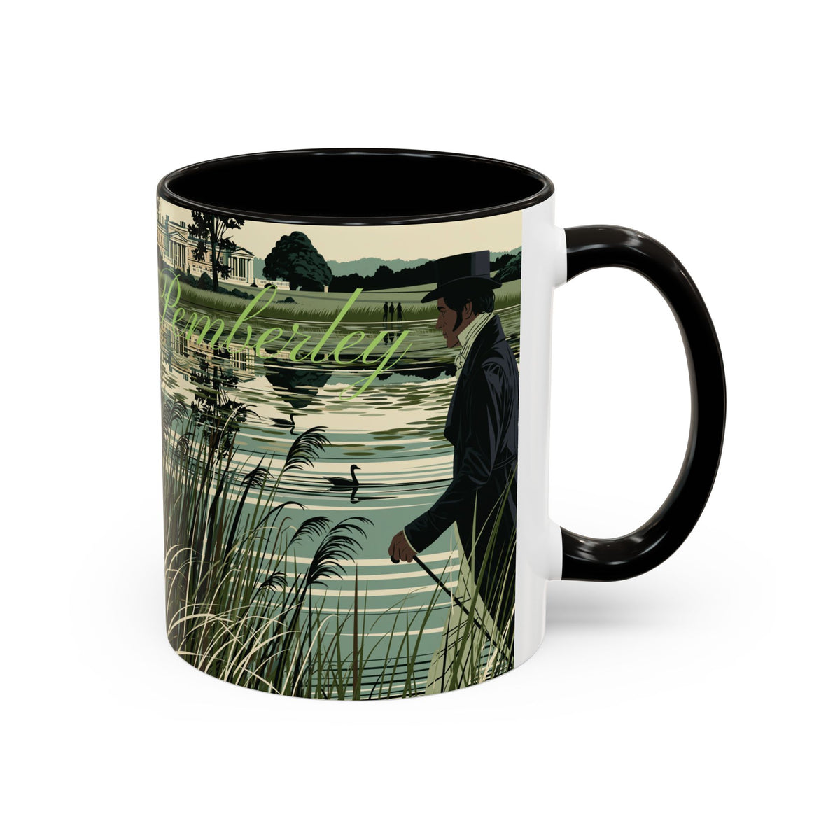 Strolling Lakeside with Mr. Darcy  —  Scenic Lakeside Vintage Gentleman Mug (11oz & 15oz)