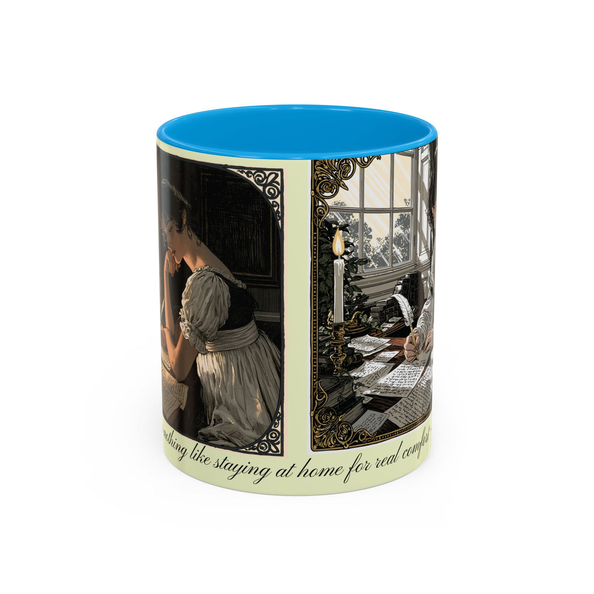 Regency Tea Quote Mug — 'Young Jane Austen Writing at Her Desk' Ceramic Coffee & Tea Cup (11oz/15oz)