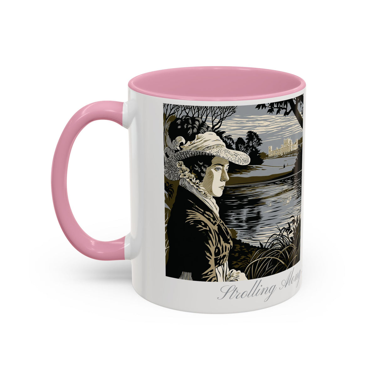 'Strolling Pemberley' Ceramic Coffee Cup — Vintage Regency Silhouette Mug