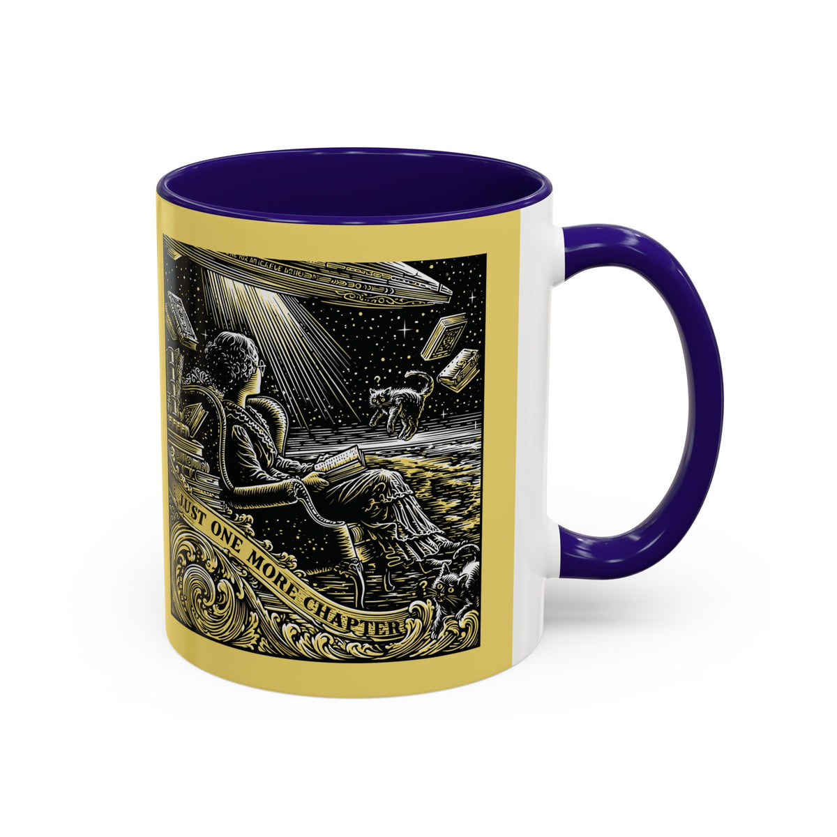 "Just One More Chapter" Under UFO Illustration Mug | Color Accent Coffee Cup