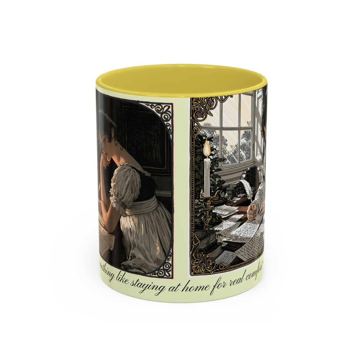 Regency Tea Quote Mug — 'Young Jane Austen Writing at Her Desk' Ceramic Coffee & Tea Cup (11oz/15oz)