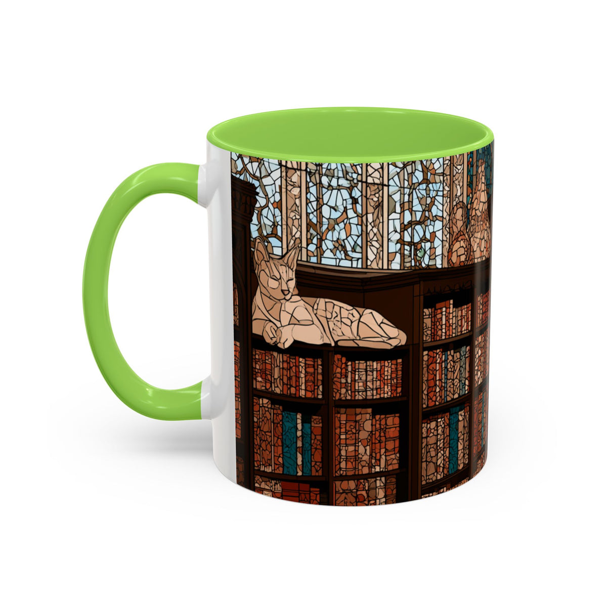 Cozy Library/Bookstore - Stained Glass Illustration Mug | Color Accent Ceramic Mug