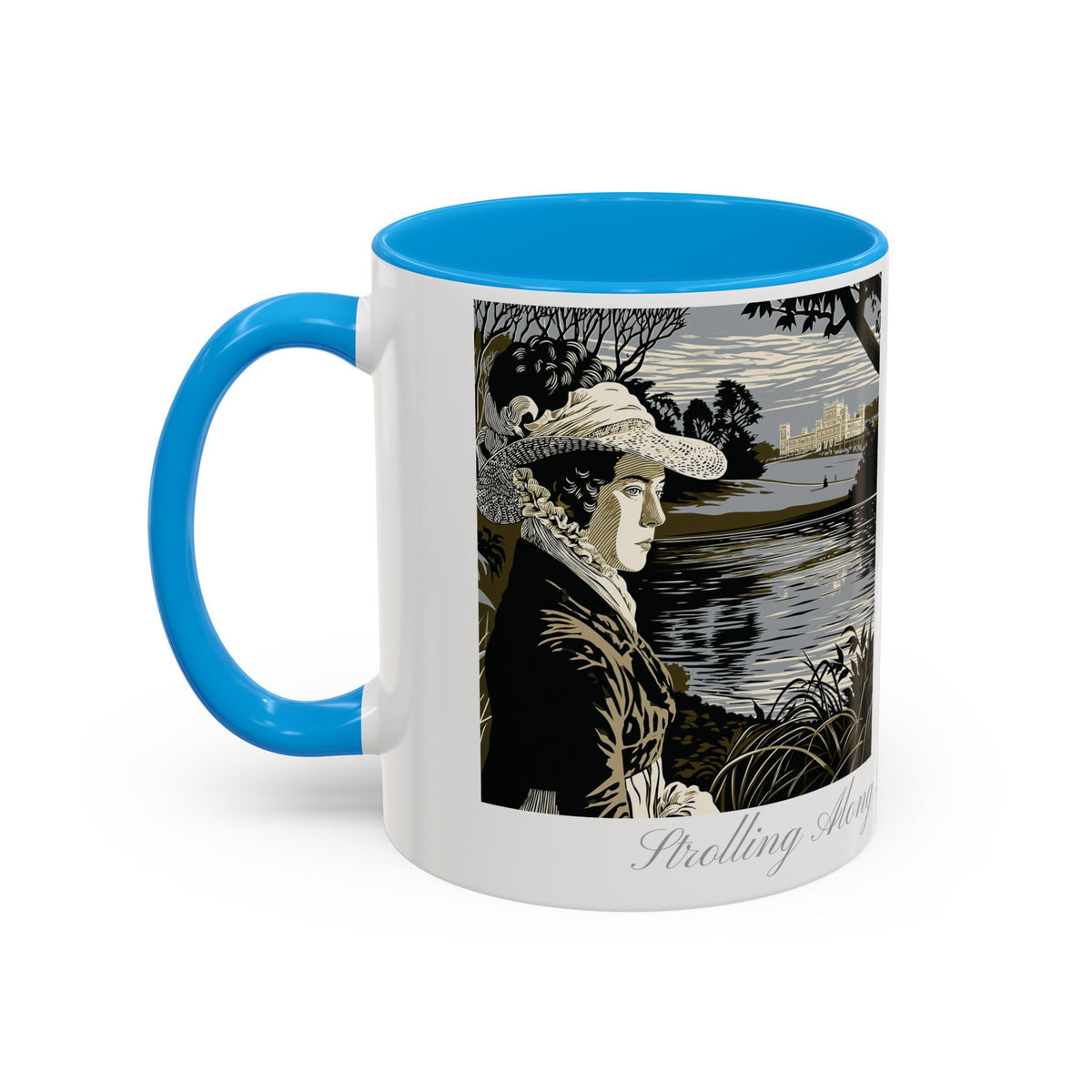'Strolling Pemberley' Ceramic Coffee Cup — Vintage Regency Silhouette Mug