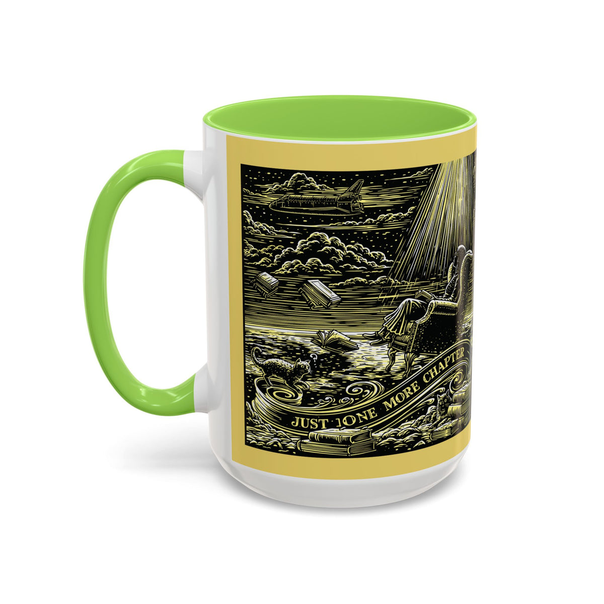 "Just One More Chapter" Under UFO Illustration Mug | Color Accent Coffee Cup