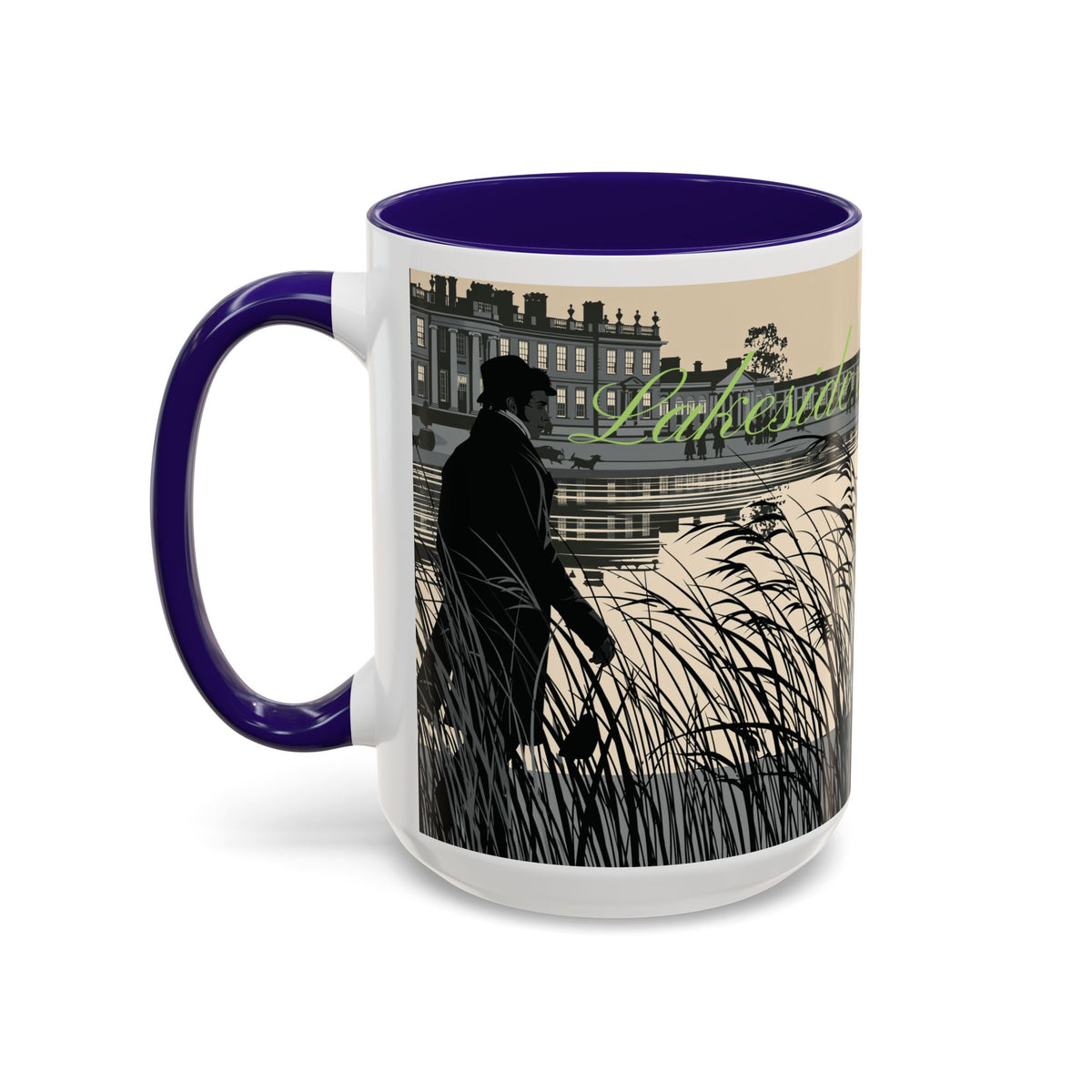 Strolling Lakeside with Mr. Darcy  —  Scenic Lakeside Vintage Gentleman Mug (11oz & 15oz)