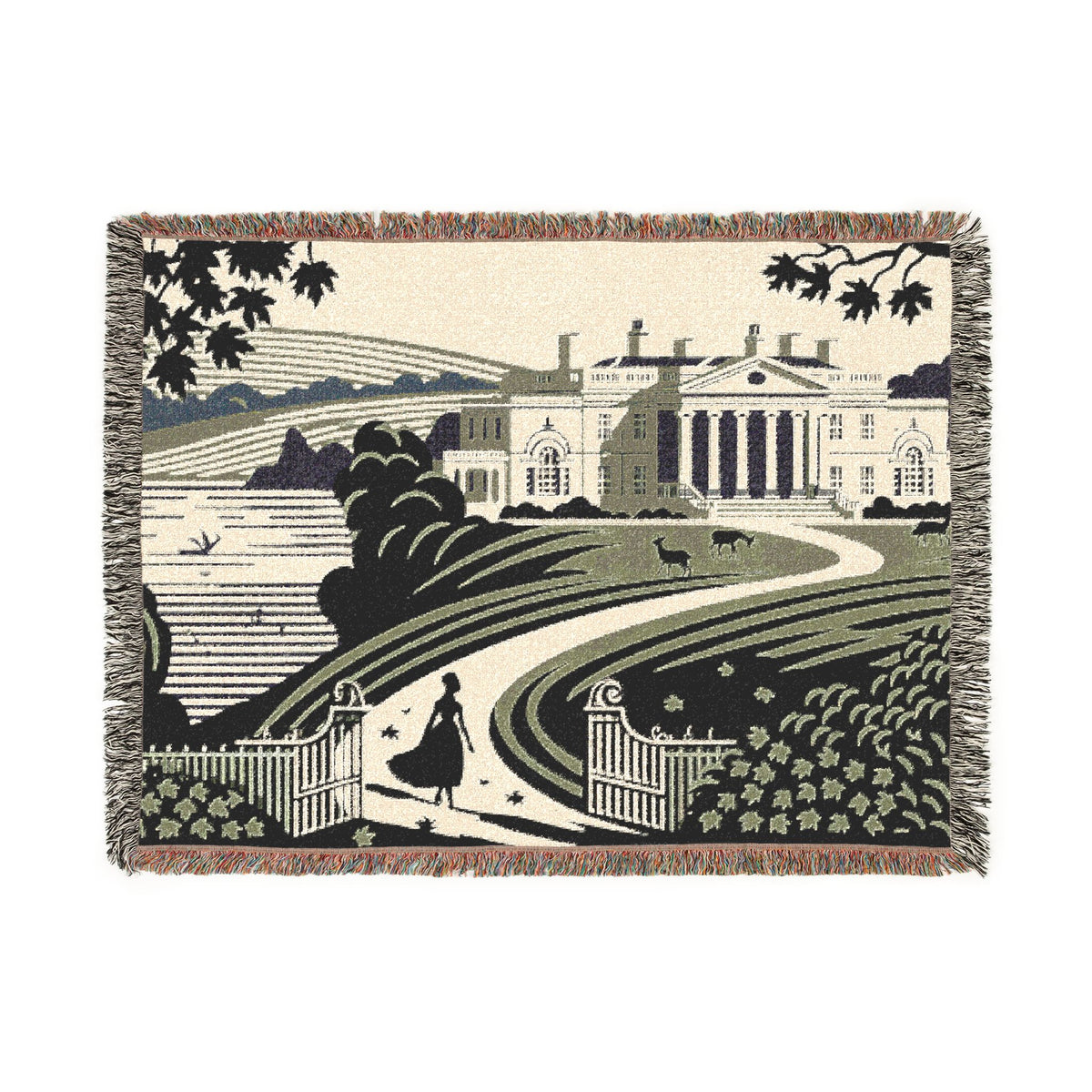 Elizabeth Bennet Walking to Pemberley Woven Blanket | Pride & Prejudice Manor Landscape