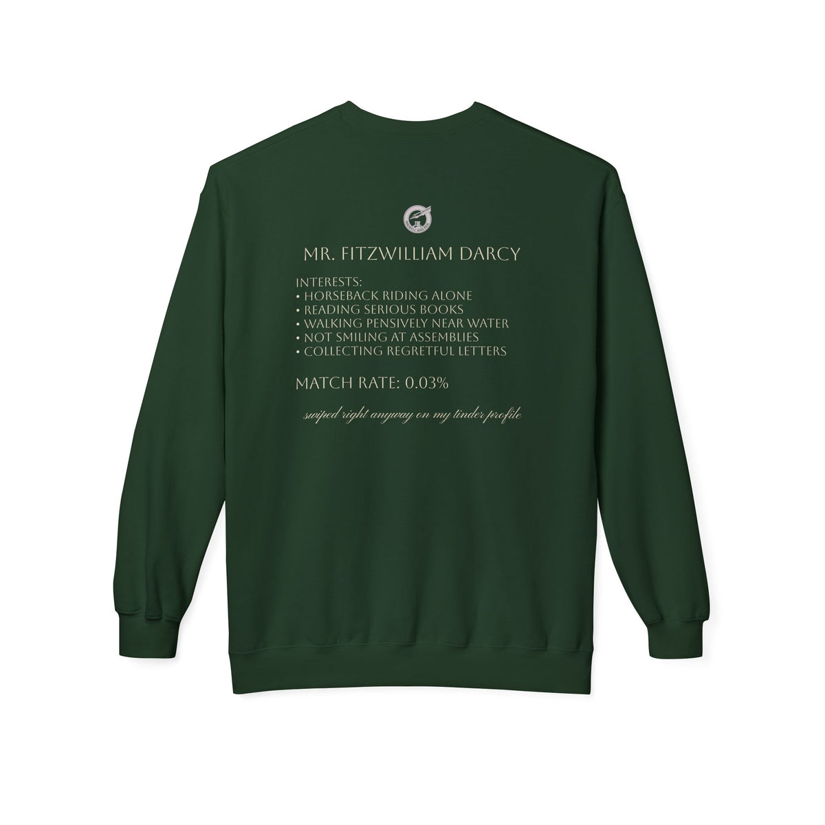 Mr. Darcy Crewneck Sweatshirt — "Mr. Darcy at Pemberley" Classic Jane Austen Sweatshirt