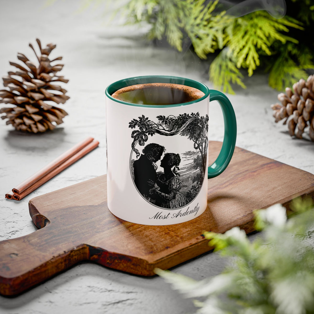 Romantic Vintage Silhouette Mug — "Most Ardently" Tea Coffee Cup (11oz/15oz)